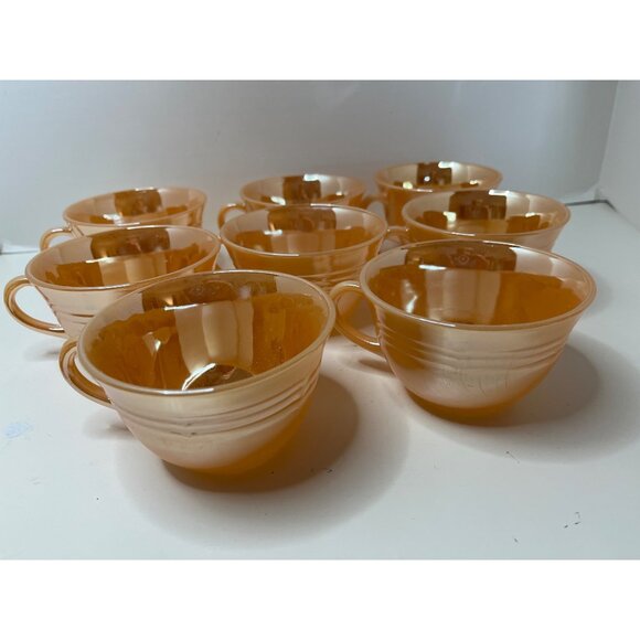 Fire King Peach Luster 8 Cups, 2 Saucers, Creamer NOS - Picture 6 of 8